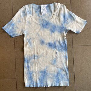 NWOT Helmut Lang Tie-Dye Ribbed Scoop Neck T-Shirt Top Blue/White-MED